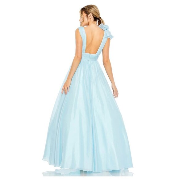 MAC DUGGAL Ruffle Shoulder V-neck Chiffon Gown in Powder Blue Size US 2 - Picture 12 of 13